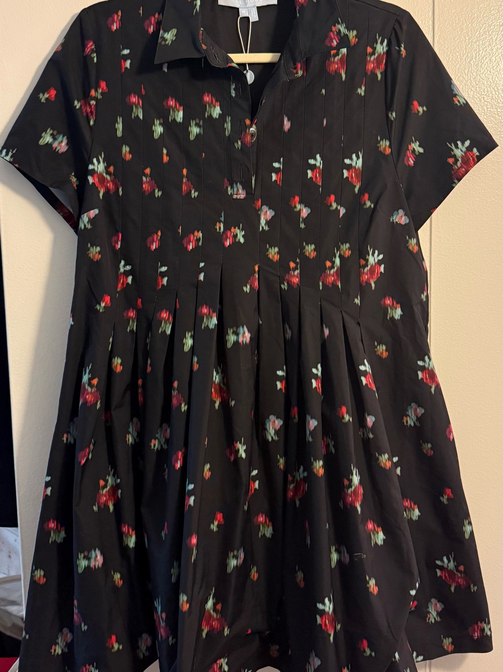 Hill House Mini Dress In Black With Red And Mint Floral Print